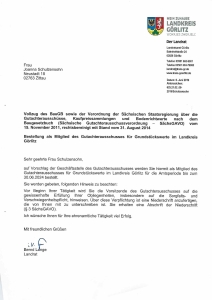Bestellungsurkunde: Ehrenamtliche Gutachterin des Gutachterausschusses für Grundstückswerte im Landkreis Görlitz