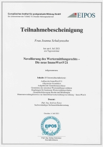 Teilnahmezertifikat: Novellierung des Wertermittlungsrechts - Die neue ImmoWertV21